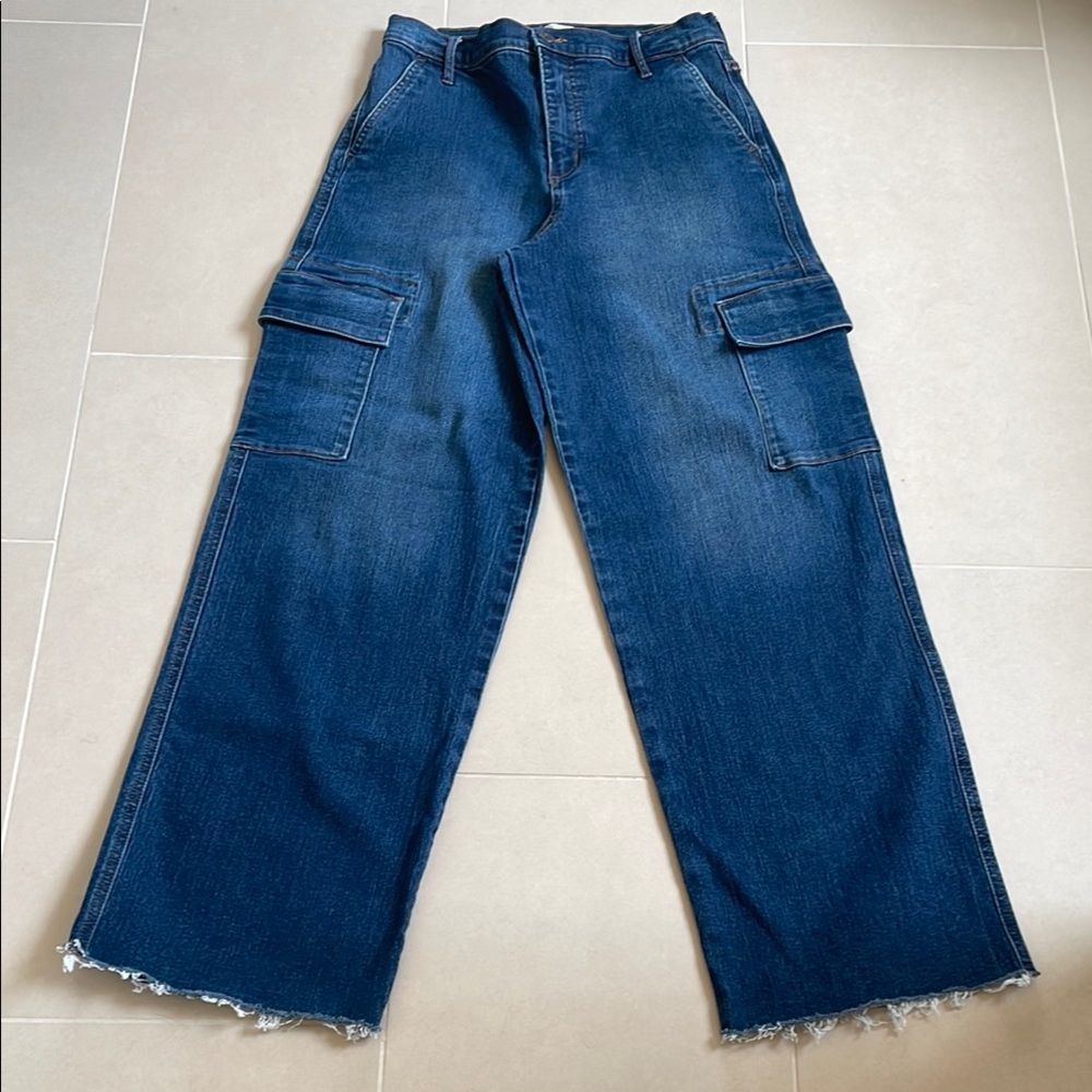 Jessica Simpson Dark Wash  Denim Jeans Cargo Style High Rise and Wide Leg